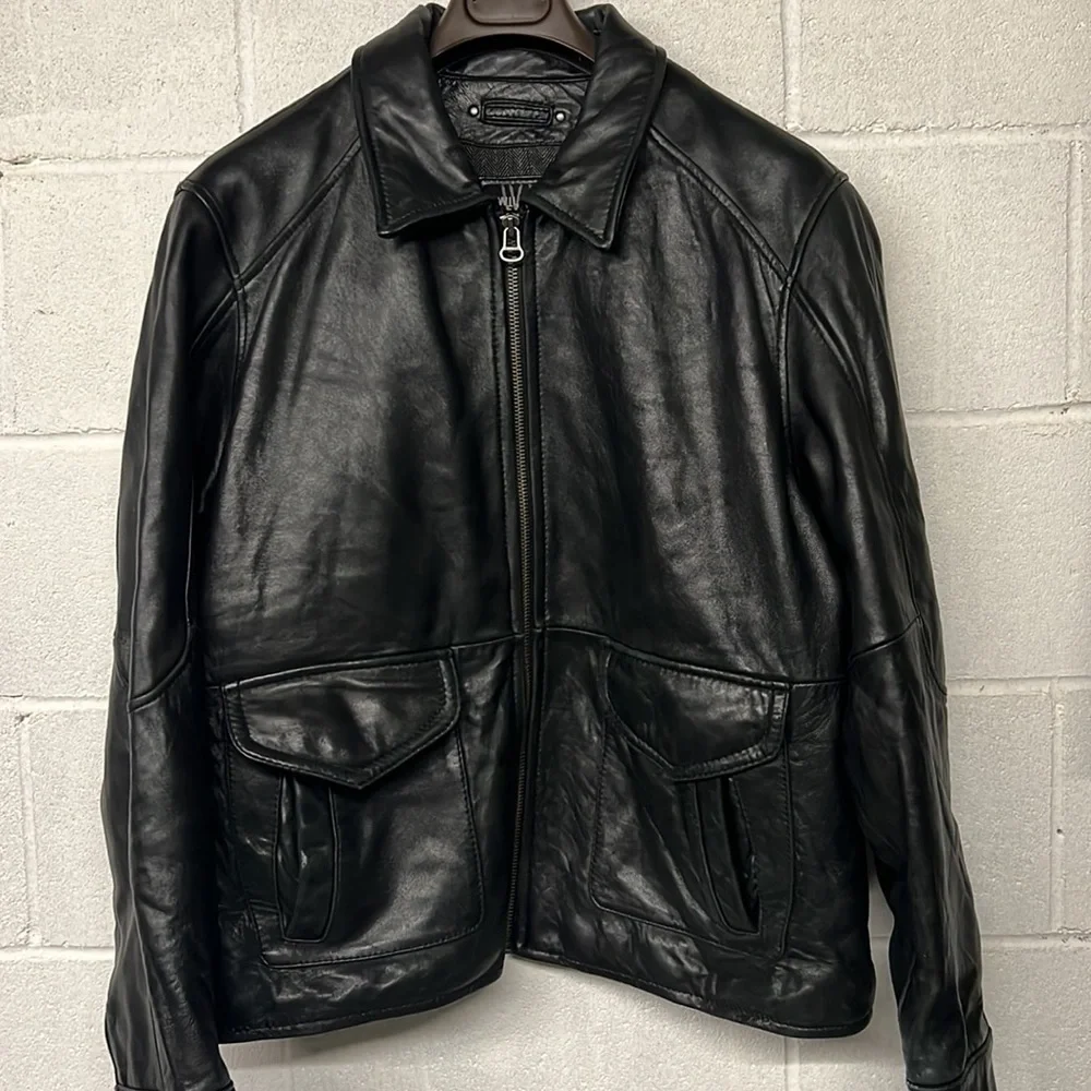 Wilsons Leather Jacket Extra Large Black Mens Full Zip Motorcycle Thinsulate - Picture 1 of 5